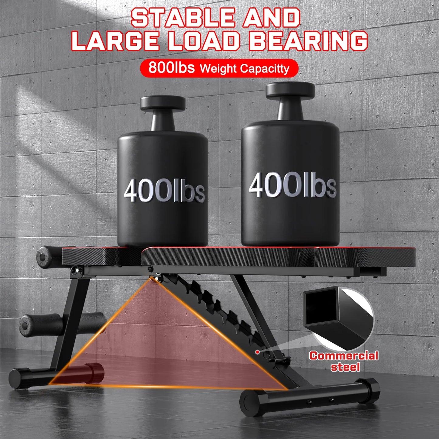 9 Positions Adjustable Weight Bench,Foldable Workout Bench Olympic Weight Bench Press for Home Gym Full Body Strength Training,Support up to 800Lbs