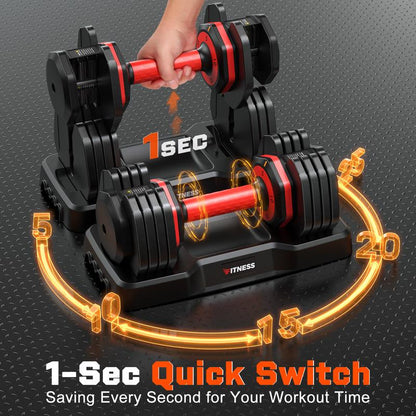 Bearbro Adjustable Dumbbells Set, 1-Sec Adjustable Weights Dumbbells Set, 5 in 1 Free Adjustable Dumbbell Set with Anti-Slip Texture Handle, Weight Set for Home Gym Suit Both Men and Women