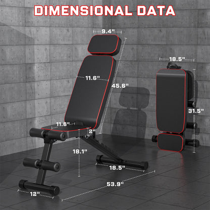 9 Positions Adjustable Weight Bench,Foldable Workout Bench Olympic Weight Bench Press for Home Gym Full Body Strength Training,Support up to 800Lbs