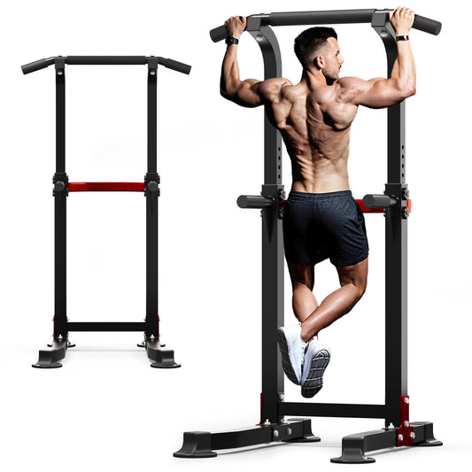 Power Tower Pull up Bar, Pull up Bar Station Workout Dip Station Height Adjustable Strength Training Equipment 330Lbs Weight Capacity, Black