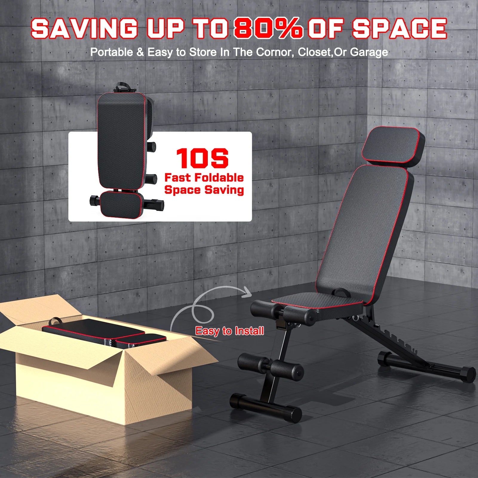 9 Positions Adjustable Weight Bench,Foldable Workout Bench Olympic Weight Bench Press for Home Gym Full Body Strength Training,Support up to 800Lbs
