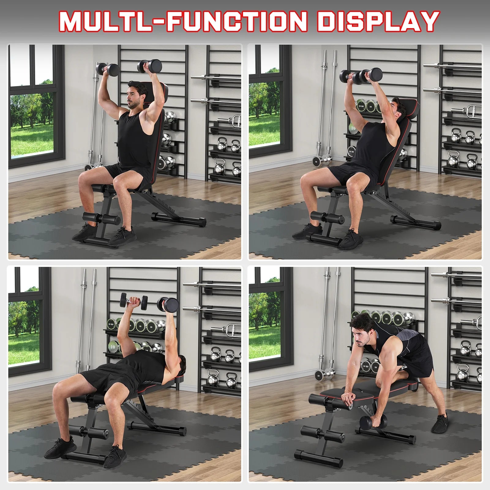 9 Positions Adjustable Weight Bench,Foldable Workout Bench Olympic Weight Bench Press for Home Gym Full Body Strength Training,Support up to 800Lbs