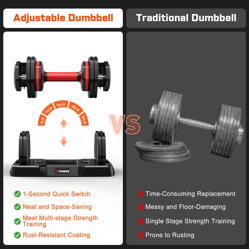 Bearbro Adjustable Dumbbells Set, 1-Sec Adjustable Weights Dumbbells Set, 5 in 1 Free Adjustable Dumbbell Set with Anti-Slip Texture Handle, Weight Set for Home Gym Suit Both Men and Women