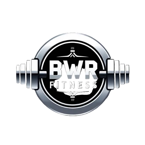 BWR Fitness logo with barbell design on a black background