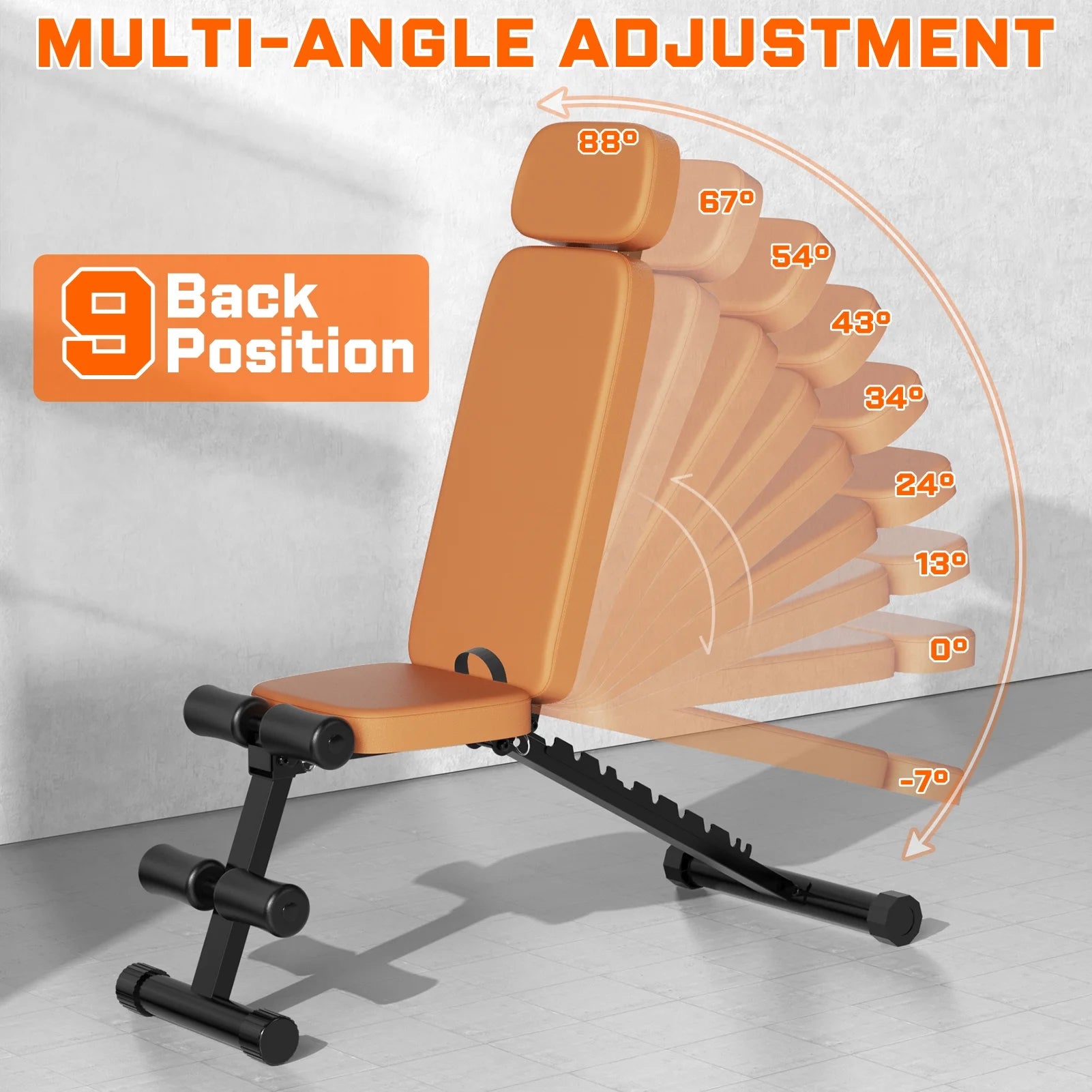 9 Positions Adjustable Weight Bench,Foldable Workout Bench Olympic Weight Bench for Home Gym Full Body Strength Training,Support up to 800Lbs