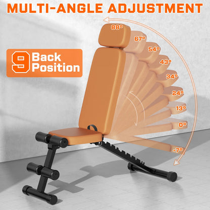 9 Positions Adjustable Weight Bench,Foldable Workout Bench Olympic Weight Bench for Home Gym Full Body Strength Training,Support up to 800Lbs