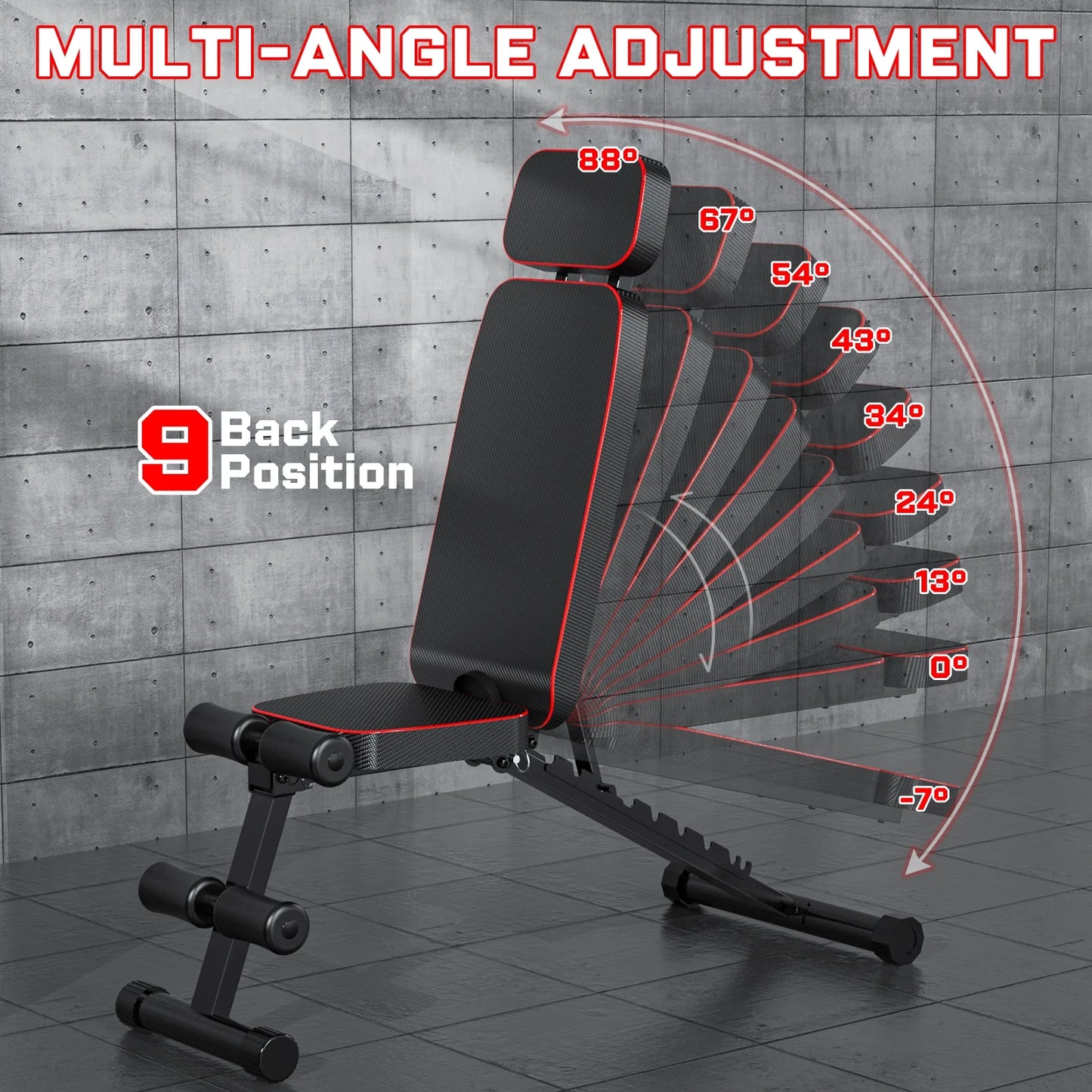9 Positions Adjustable Weight Bench,Foldable Workout Bench Olympic Weight Bench Press for Home Gym Full Body Strength Training,Support up to 800Lbs