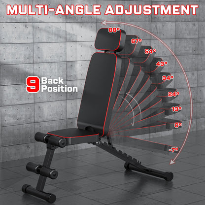 9 Positions Adjustable Weight Bench,Foldable Workout Bench Olympic Weight Bench Press for Home Gym Full Body Strength Training,Support up to 800Lbs